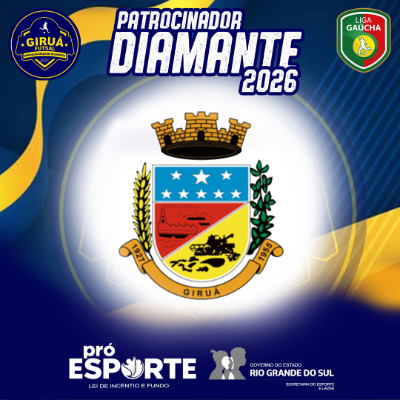 Card de Patrocinador Diamante 2026 do Giruá Futsal. Segue o padrão visual anterior, destacando ao centro o brasão oficial da Prefeitura Municipal de Giruá sobre o fundo circular branco.