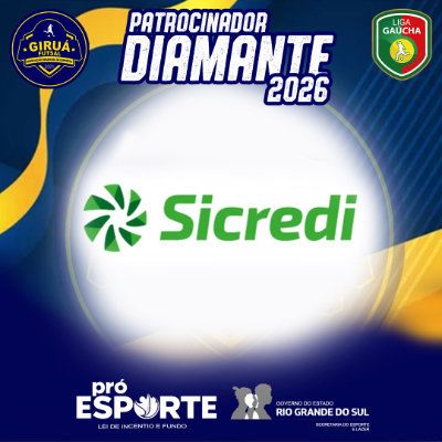 Card de Patrocinador Diamante 2026. Em destaque ao centro, o logotipo do Sicredi: uma flor estilizada em tons de verde ao lado do nome da marca.
