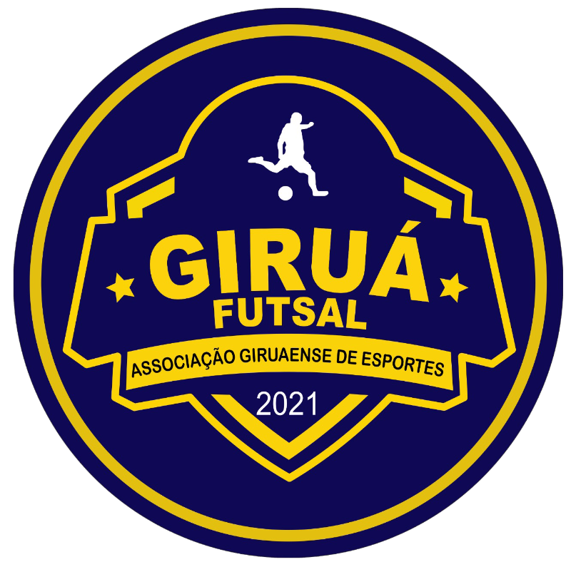 Logotipo do Giruá Futsal: escudo nas cores azul marinho e amarelo, com a silhueta de um jogador de futsal e o nome da instituição